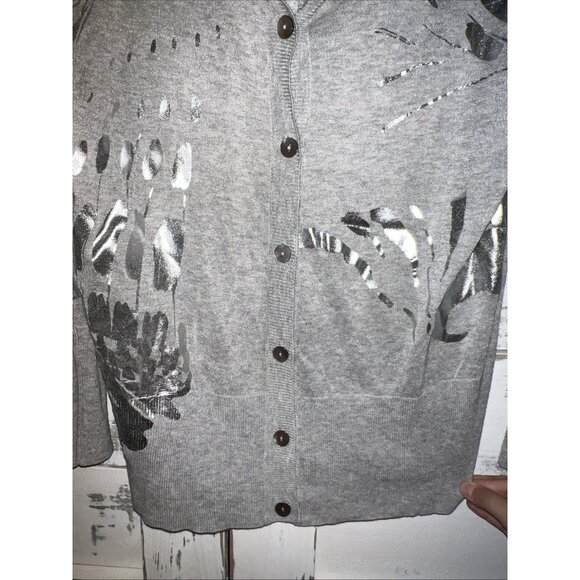 SoCa St. John Cardigan Sweater Gray Silver Shiny Metal Lightweight Spring Size M - Picture 4 of 8